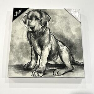Black & White Sketch Of A Labrador Dog Canvas Wall Art Modern Animal Home 16x16